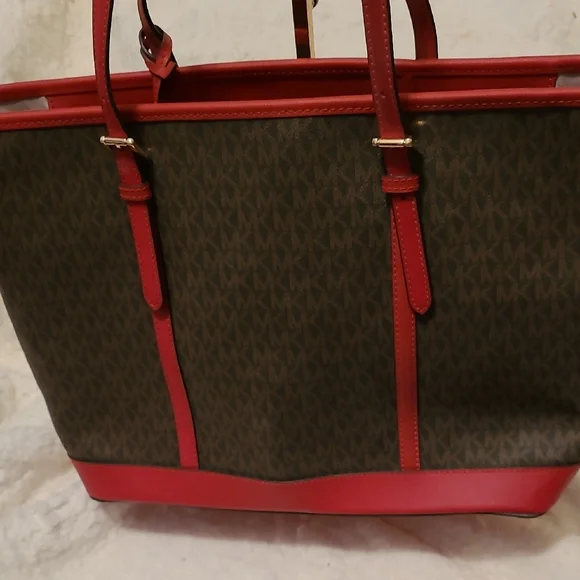 Michael Kors Red and Brown Signature Tote - Picture 2 of 3